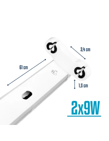 Listón de chapa para tubo LED 9W doble  [TFB06D-1P]