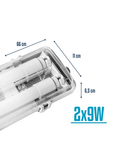 Listón estanco para tubo LED 9W doble  [EST09D]