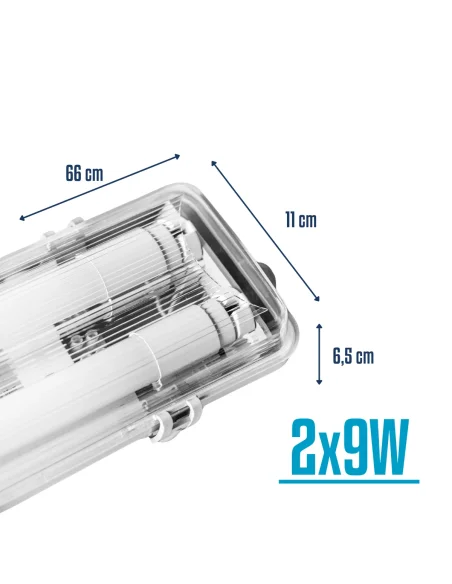 Listón estanco para tubo LED 9W doble  [EST09D]