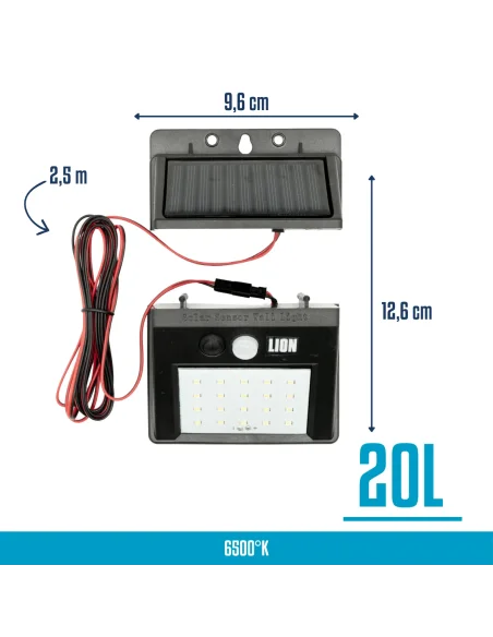 Aplique solar divisible LED 20L Fría [SOL20L-F]