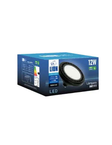 Lámpara LED AR111 12W - Luz Fría, Base negra GU10 | Lion