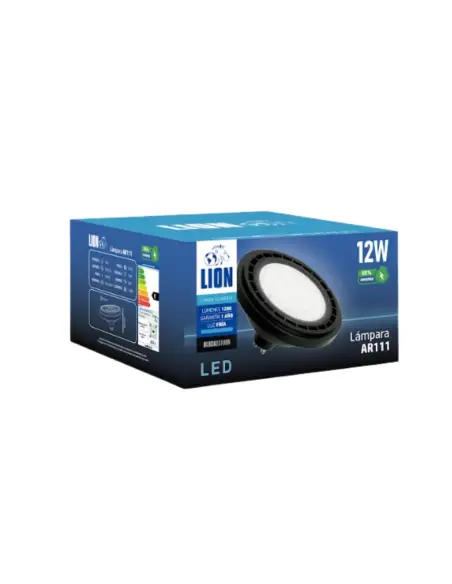 Lámpara LED AR111 12W - Luz Fría, Base negra GU10 | Lion