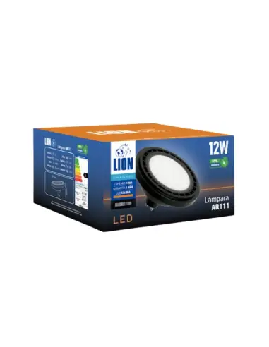 Lámpara LED AR111 12W - Luz Cálida, Base negra GU10 | Lion