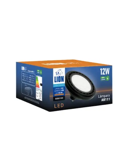 Lámpara LED AR111 12W - Luz Cálida, Base negra GU10 | Lion