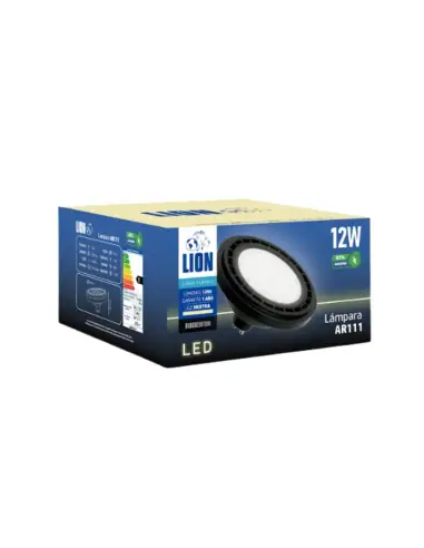 Lámpara LED AR111 12W - Luz Neutra, Base negra GU10 | Lion