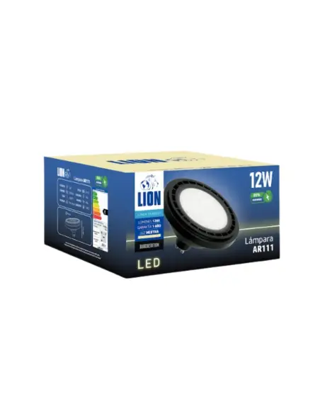 Lámpara LED AR111 12W - Luz Neutra, Base negra GU10 | Lion