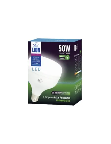 Caja Alta potencia LED automático 50W fotocélula luz fría E27 Lion