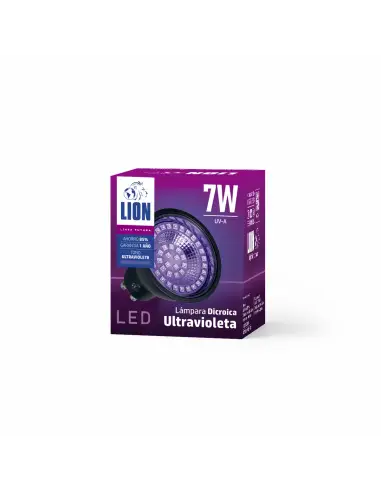 Caja Dicroica UV LED 07W GU10 efectos especiales Lion Argentina