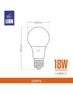 Lámpara Bulbo LED 18W - Luz Cálida, Base E27 | Lion 2