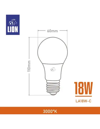 Lámpara Bulbo LED 18W - Luz Cálida, Base E27 | Lion