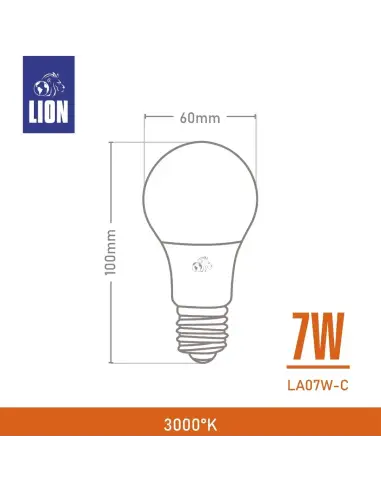 Lámpara Bulbo LED 7W- Luz Cálida, Base E27 | Lion
