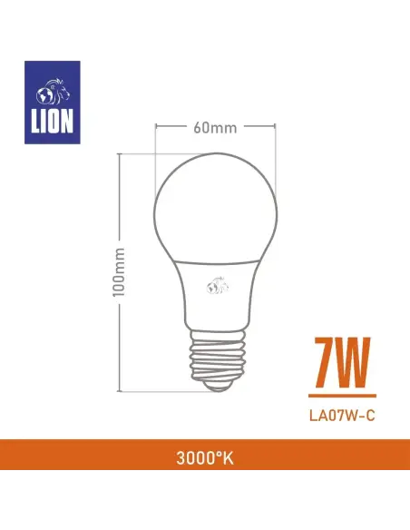 Lámpara Bulbo LED 7W- Luz Cálida, Base E27 | Lion