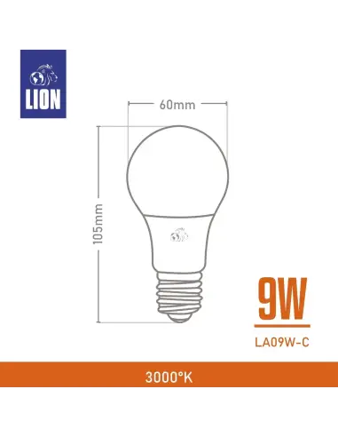 Lámpara Bulbo LED 9W - Luz Cálida, Base E27 | Lion