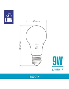 Lámpara Bulbo LED 9W - Luz Fría, Base E27 | Lion 2