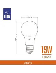 Lámpara Bulbo LED 15W- Luz Cálida, Base E27 | Lion 2
