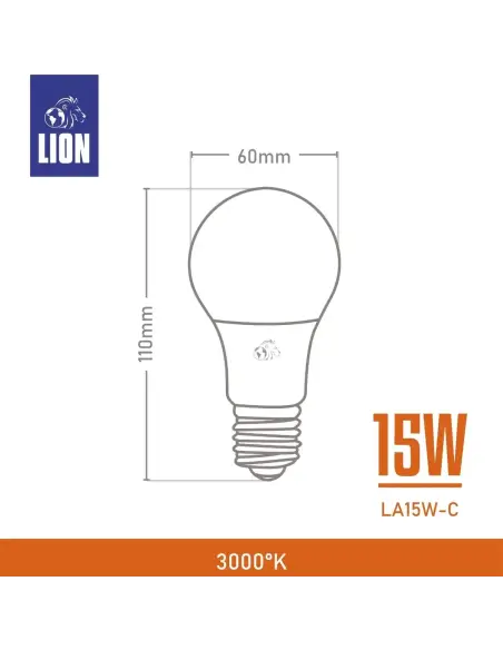 Lámpara Bulbo LED 15W- Luz Cálida, Base E27 | Lion