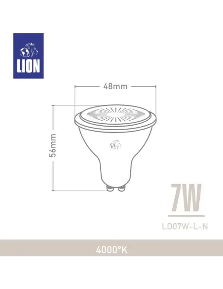 Lámpara Dicroica LED 7W Lupa - Base GU10 Luz Neutra | Lion