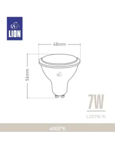Lámpara Dicroica LED 7W - Base GU10 Luz Neutra | Lion 2