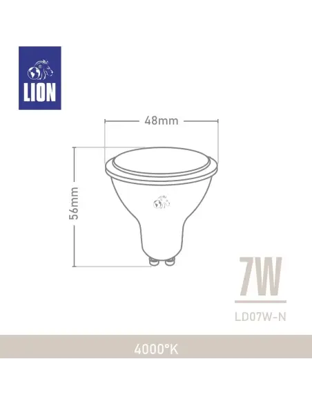 Lámpara Dicroica LED 7W - Base GU10 Luz Neutra | Lion