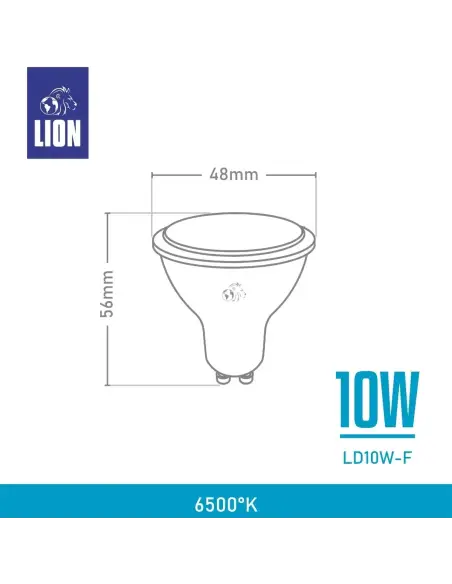 Lámpara Dicroica LED 10W  - Base GU10 Luz Fría | Lion