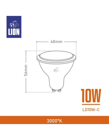 Lámpara Dicroica LED 10W - Base GU10 Luz Cálida | Lion