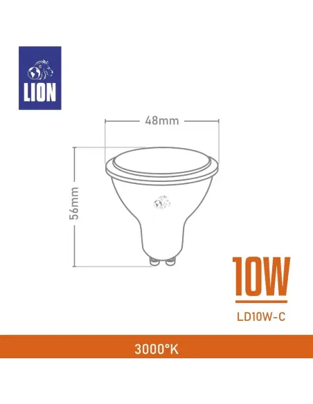 Lámpara Dicroica LED 10W - Base GU10 Luz Cálida | Lion