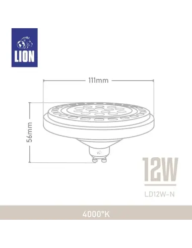 Lámpara LED AR111 12W - Luz Neutra, Base GU10 | Lion