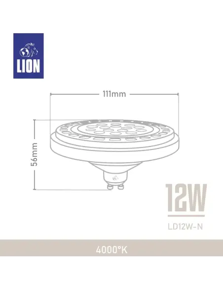Lámpara LED AR111 12W - Luz Neutra, Base GU10 | Lion