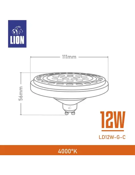Lámpara LED AR111 12W - Luz Cálida, Base gris GU10 | Lion