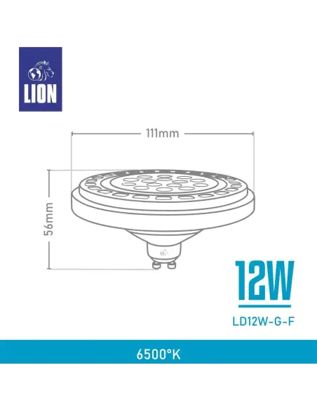 Lámpara LED AR111 12W - Luz Fría, Base gris GU10 | Lion