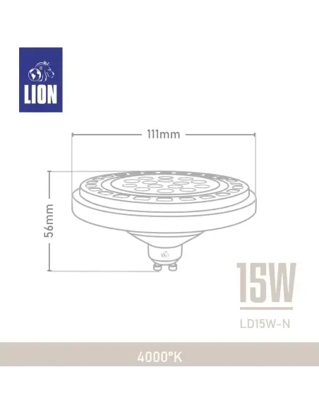 Lámpara LED AR111 15W - Luz Neutra, Base GU10 | Lion