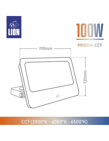 Reflector LED 100W con CCT ajustable- Exterior IP65 Alta Eficiencia | Lion