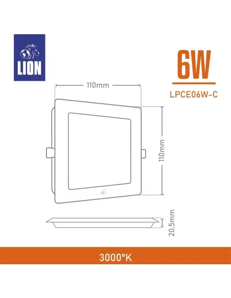 Panel de embutir LED 6W cuadrado Cálida [LPCE06W-C]