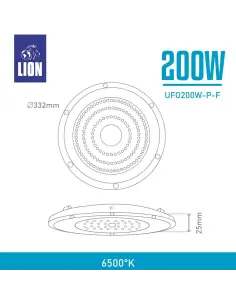 Campana UFO LED 200W aluminio y PC luz fría LightLion Argentina 2
