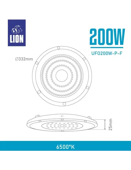 UFO LED 200W Aluminio + PC Luz Fría | Campana LED Alta Potencia Mayorista LION
