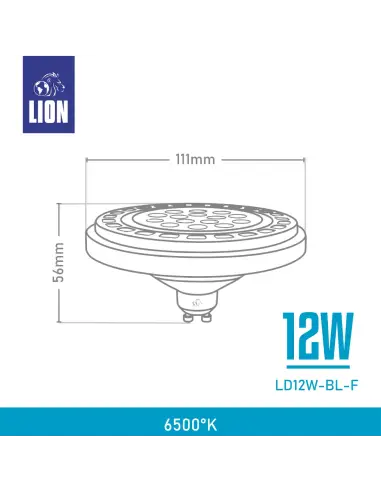 Lámpara LED AR111 12W - Luz Fría, Base negra GU10 | Lion