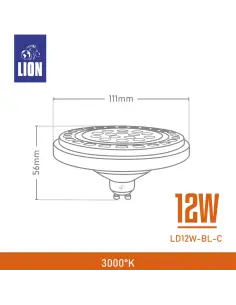 Lámpara LED AR111 12W - Luz Cálida, Base negra GU10 | Lion 2