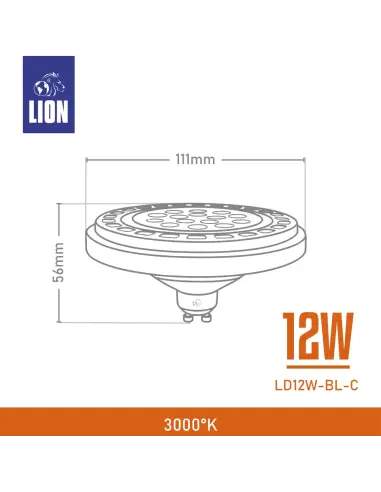 Lámpara LED AR111 12W - Luz Cálida, Base negra GU10 | Lion