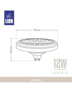 Lámpara LED AR111 12W - Luz Neutra, Base negra GU10 | Lion 2