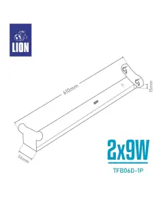 Listón de Chapa Doble para Tubos LED T8 9W - LION 2
