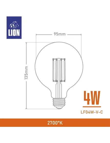 Lámpara Filamento LED G95 4W - Luz Cálida y Vidrio Ámbar | Lion
