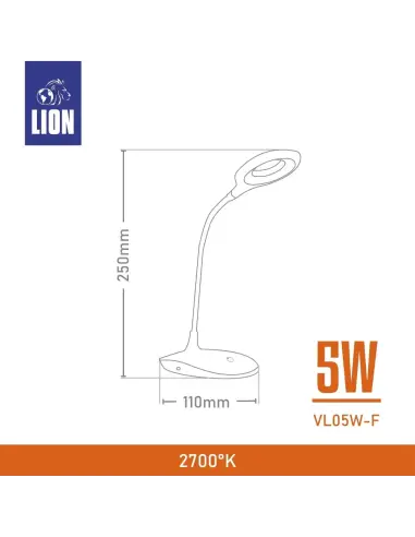 Velador LED 5W con Control Touch y 3 Niveles de Intensidad | Lion