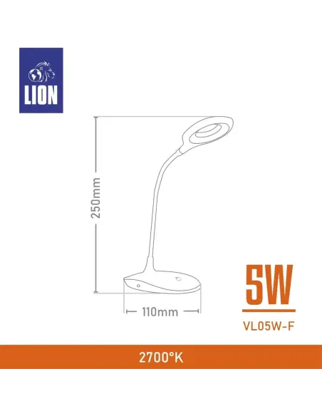 Velador LED 5W con Control Touch y 3 Niveles de Intensidad | Lion