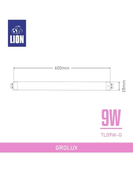 Tubo LED Grolux T8 09W - Luz Rosada 60cm | Lion