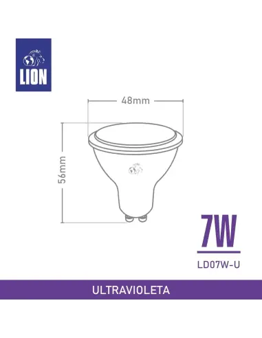 Dicroica UV LED 07W GU10 | Iluminación Ultravioleta - Efectos Especiales y Ambientación | Lion