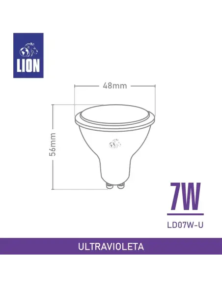 Dicroica UV LED 07W GU10 | Iluminación Ultravioleta - Efectos Especiales y Ambientación | Lion
