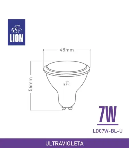 Dicroica UV LED 07W black GU10 | Iluminación Ultravioleta - Efectos Especiales y Ambientación | Lion
