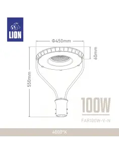 Farola LED 100W de Alto Rendimiento para Alumbrado Urbano- Luz neutra | Lion 2
