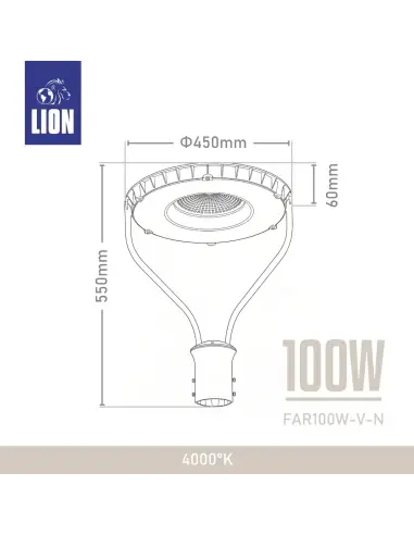 Farola LED 100W de Alto Rendimiento para Alumbrado Urbano- Luz neutra | Lion