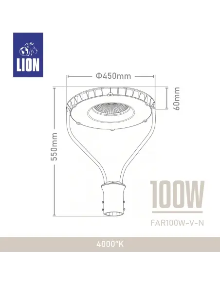 Farola LED 100W de Alto Rendimiento para Alumbrado Urbano- Luz neutra | Lion